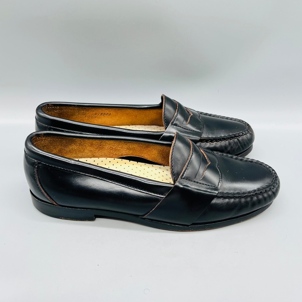 Cole Haan Penny Loafers Mens 7.5 Black Leather Classic Moc Toe Dress Shoes USA